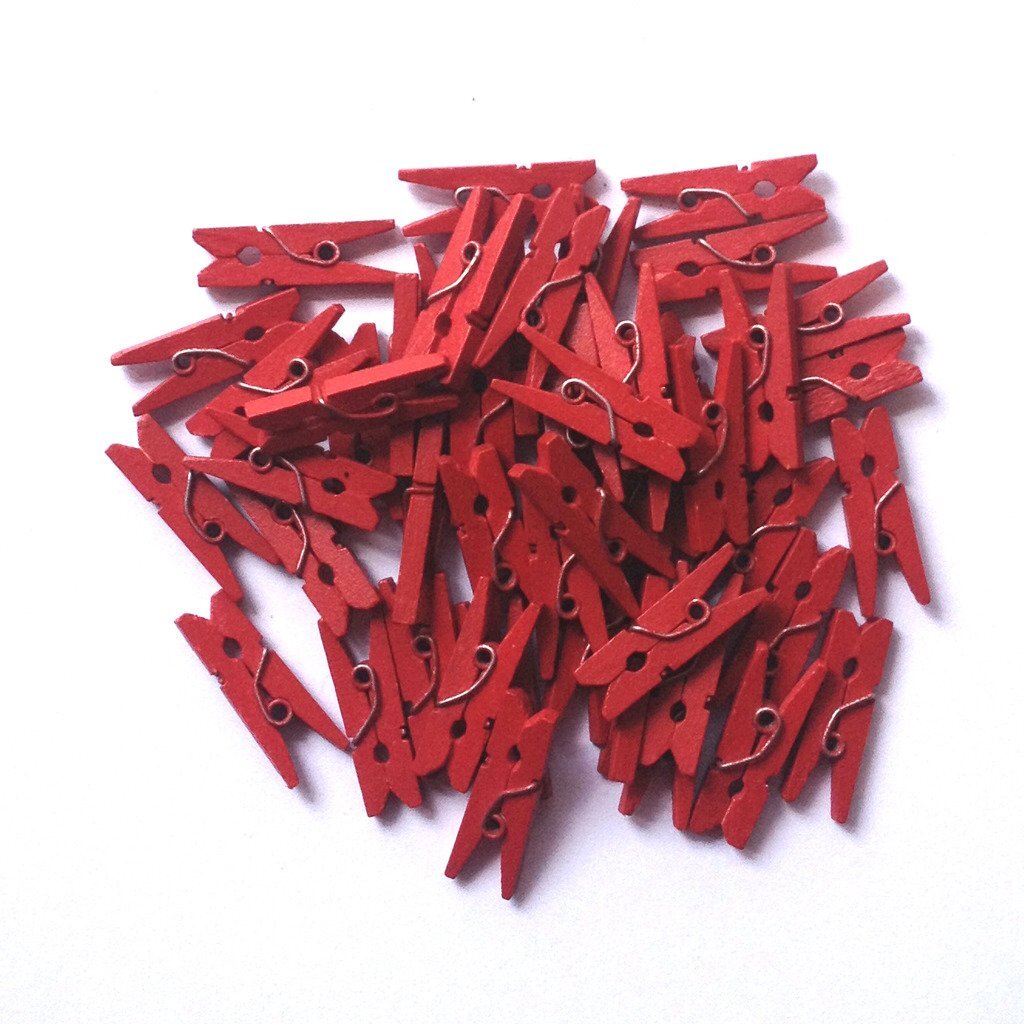 Wooden Mini Clothespins 100 Per Pack 1" 2.5cm Red