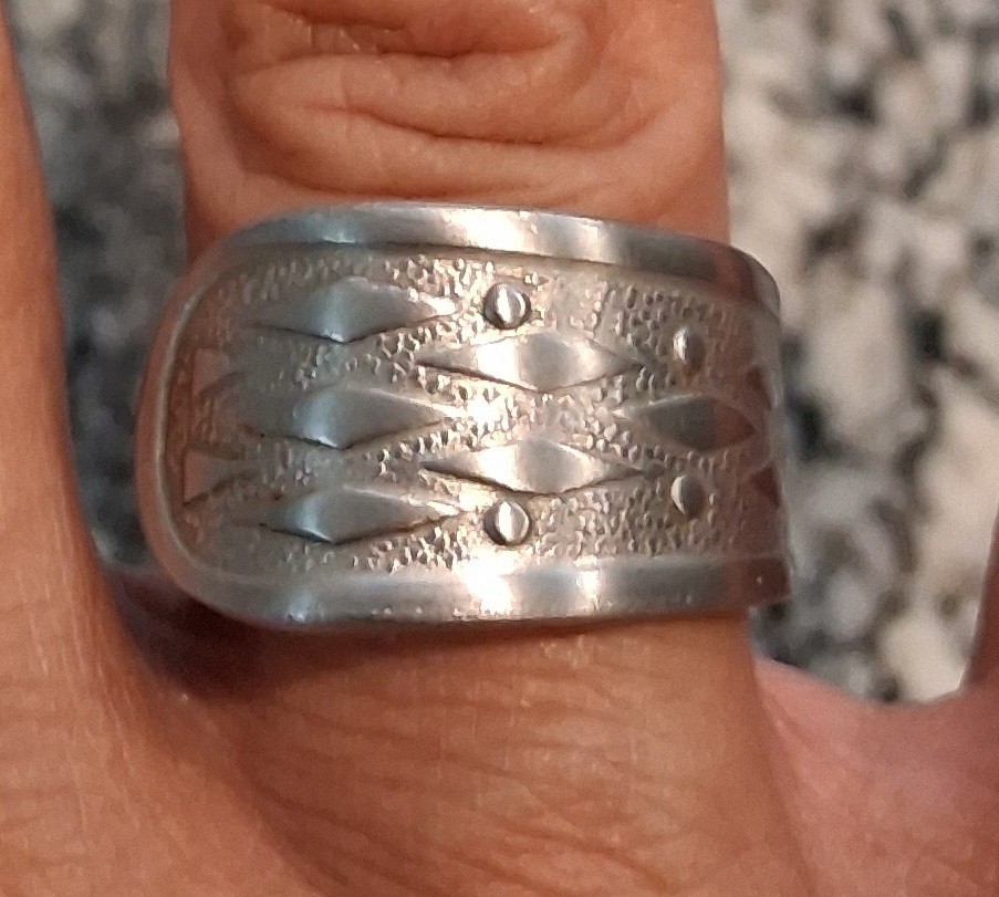 Handmade Brushed Stainless Steel Spoon Ring "Unique Diamond Design" Size 11.5