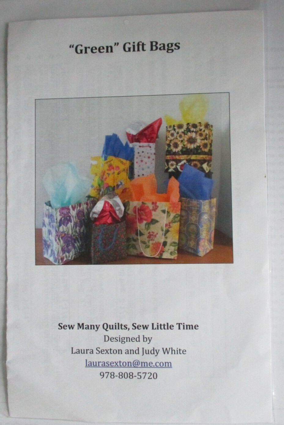 Sew Many Quilts, Sew Little Time,   "Green Gift Bags",   Personalize Fabric Bags