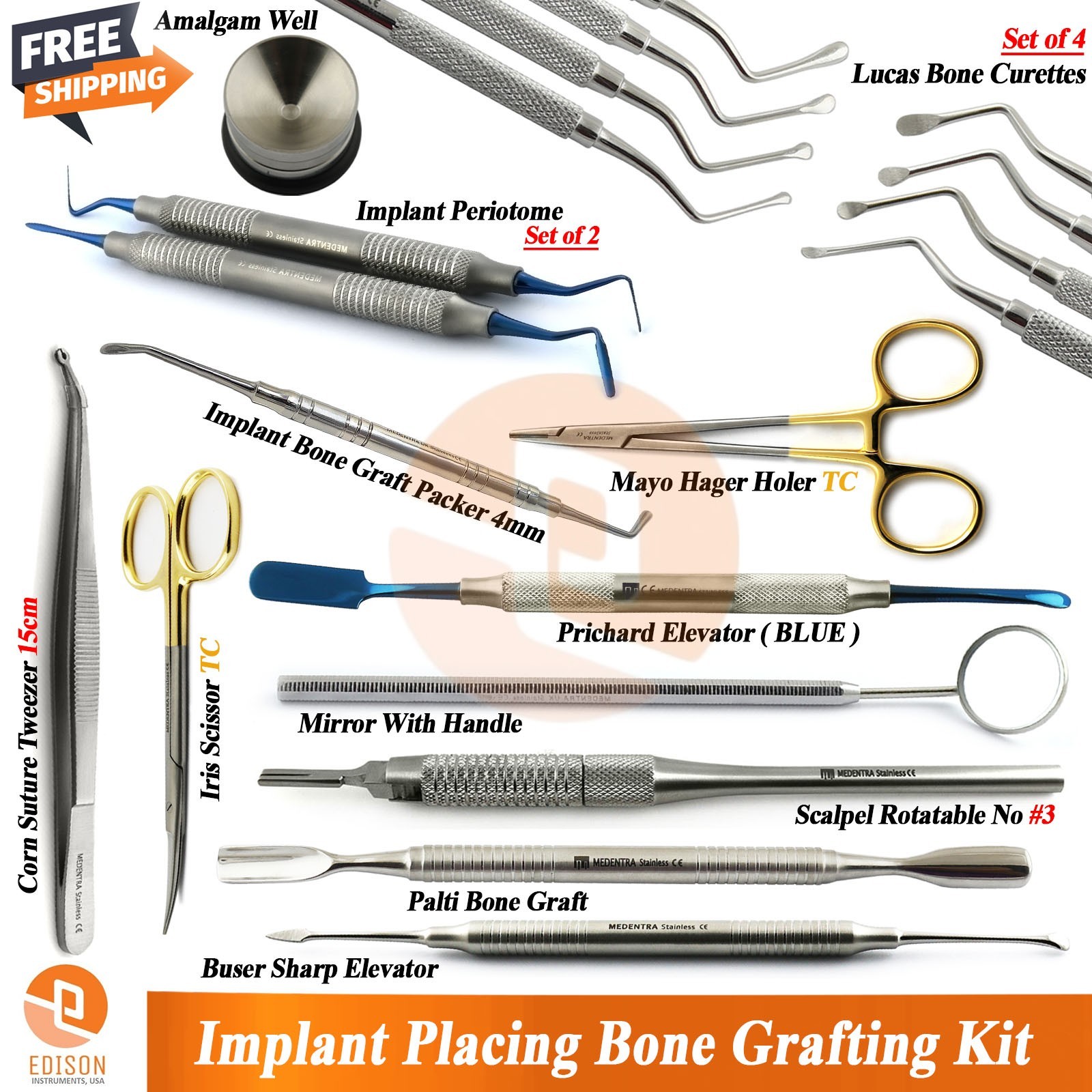 Implant Placing Bone Graft Scoop Surgical Periosteal Dental Elevator Instruments