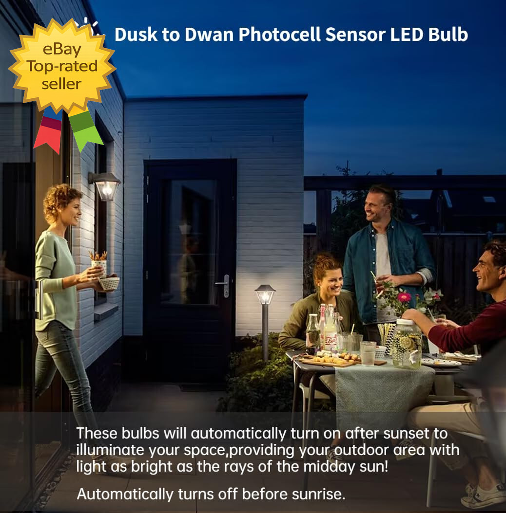 4-Pack Dusk to Dawn Light Bulbs Outdoor 75 Watt Equivalent Automatic On Off Sens