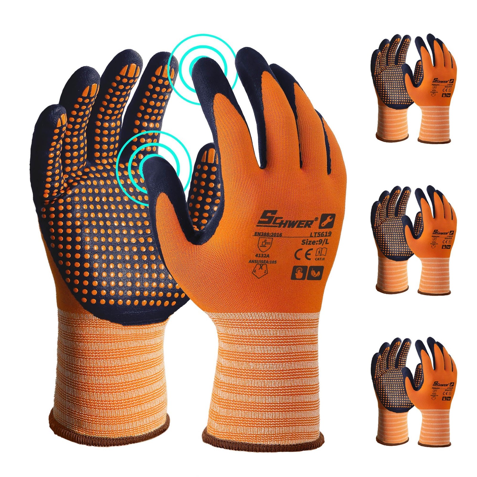 Schwer 3/6/12 Pairs Safety Work Gloves MicroFoam Large, Large (3 Pairs)