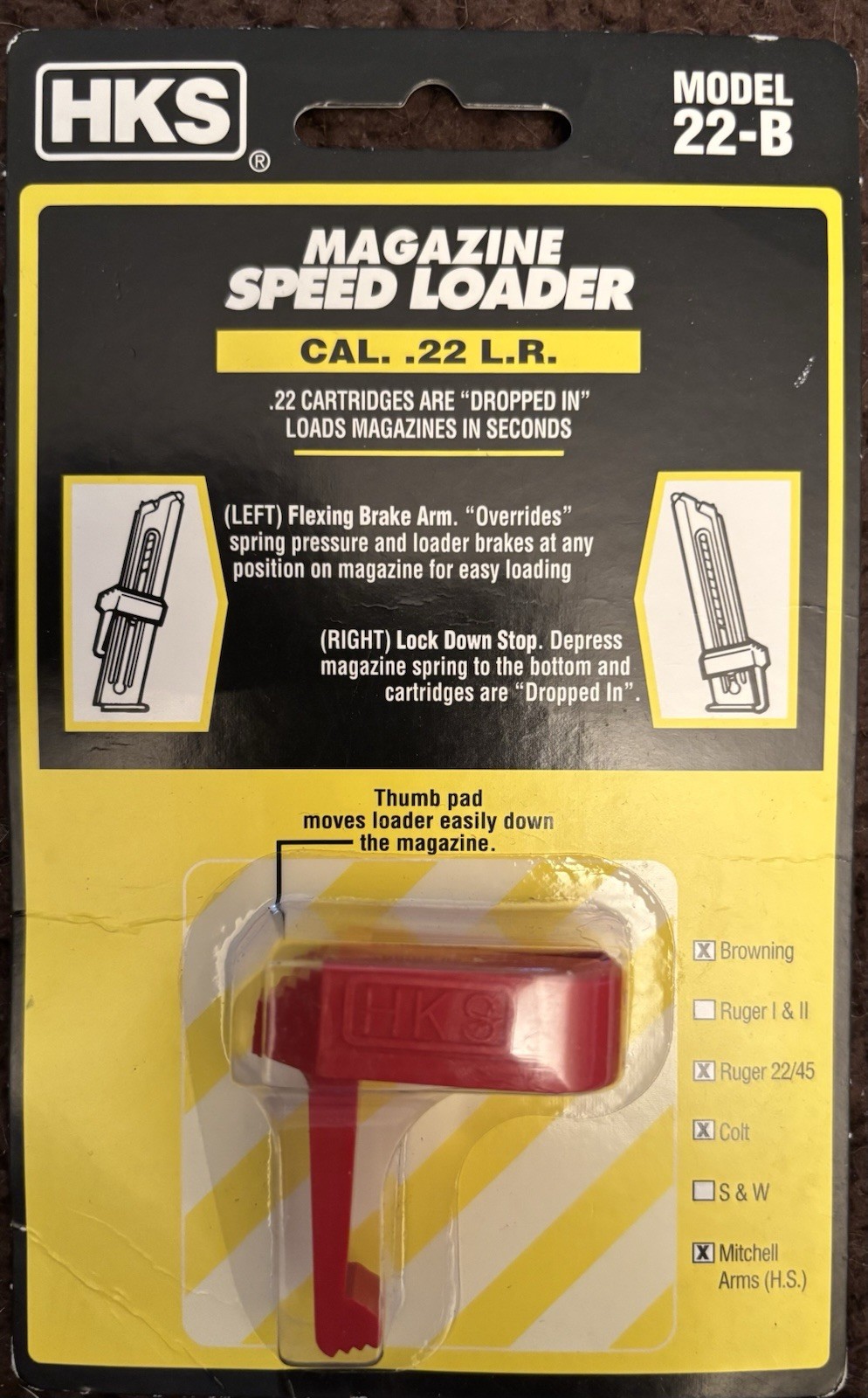 HKS 22-B Magazine Speedloader for .22 LR Browning, Ruger 2245, Colt, Mitchell HS