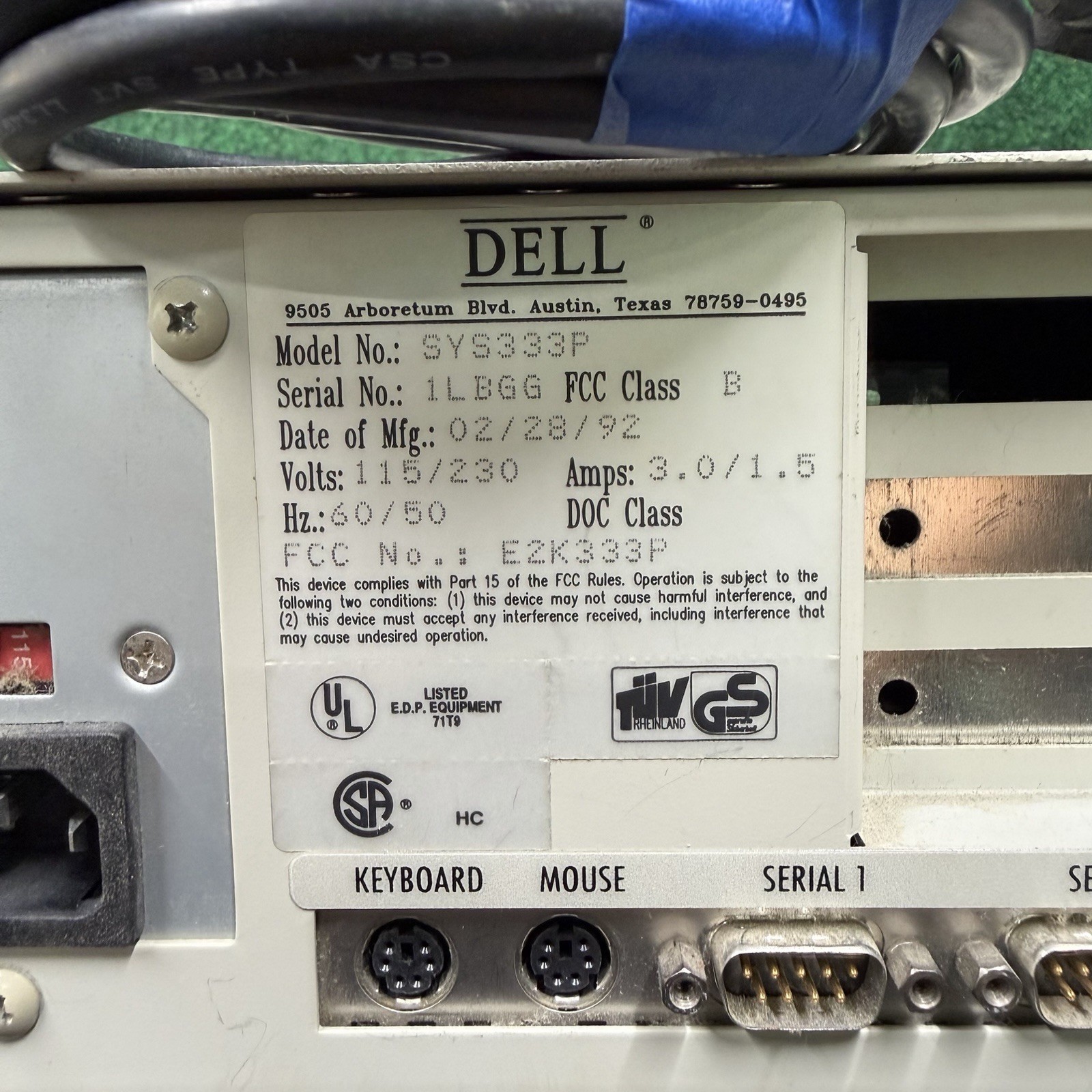 Rare Dell 333p Computer System 1992 w/ DOS 5.0, 6.0 & 6.2 - Powers On