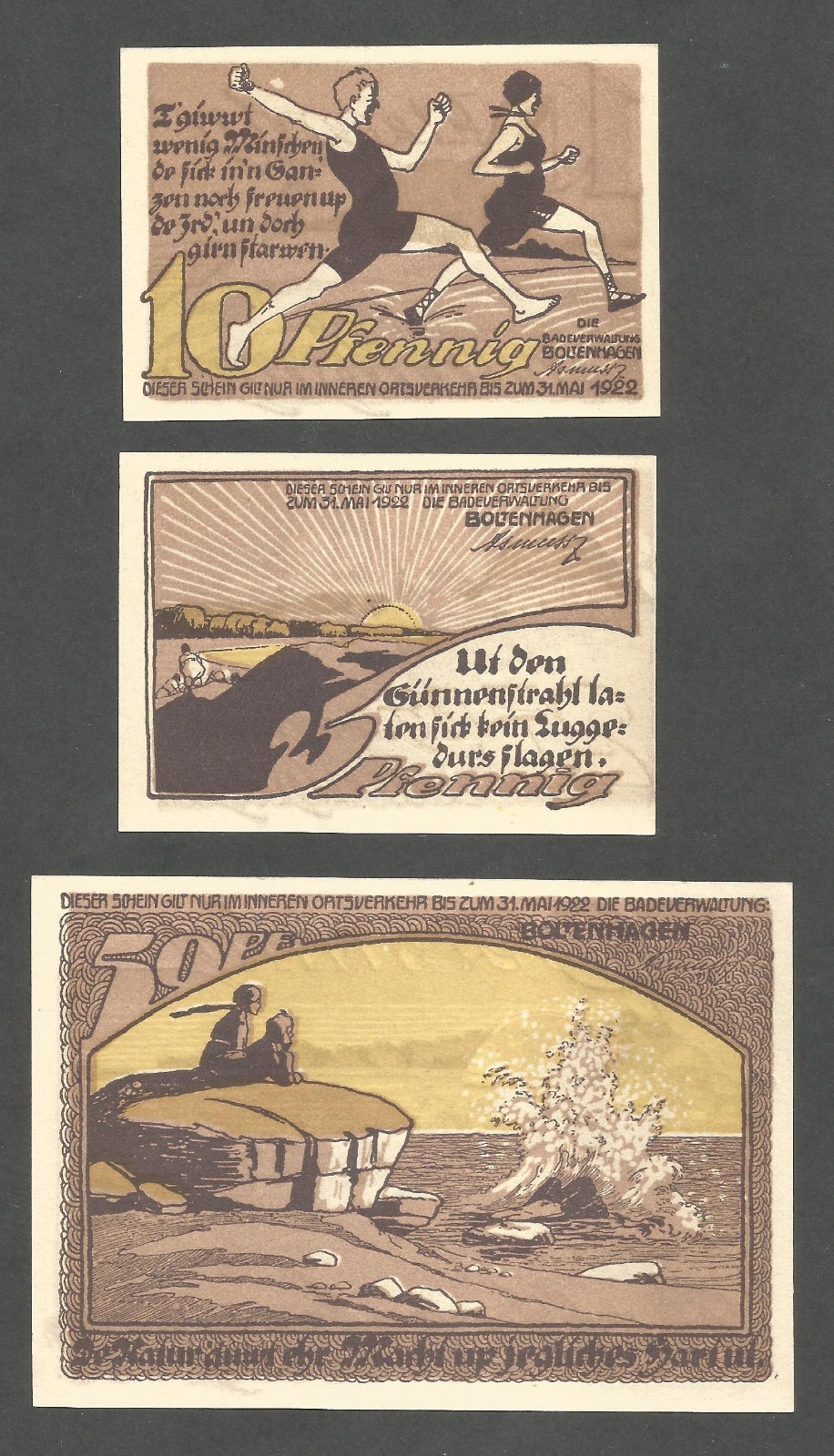 Germany - Boltenhagen 10,25,50 Pfennig; (1922); AU+; GM-138.1; Complete set 3
