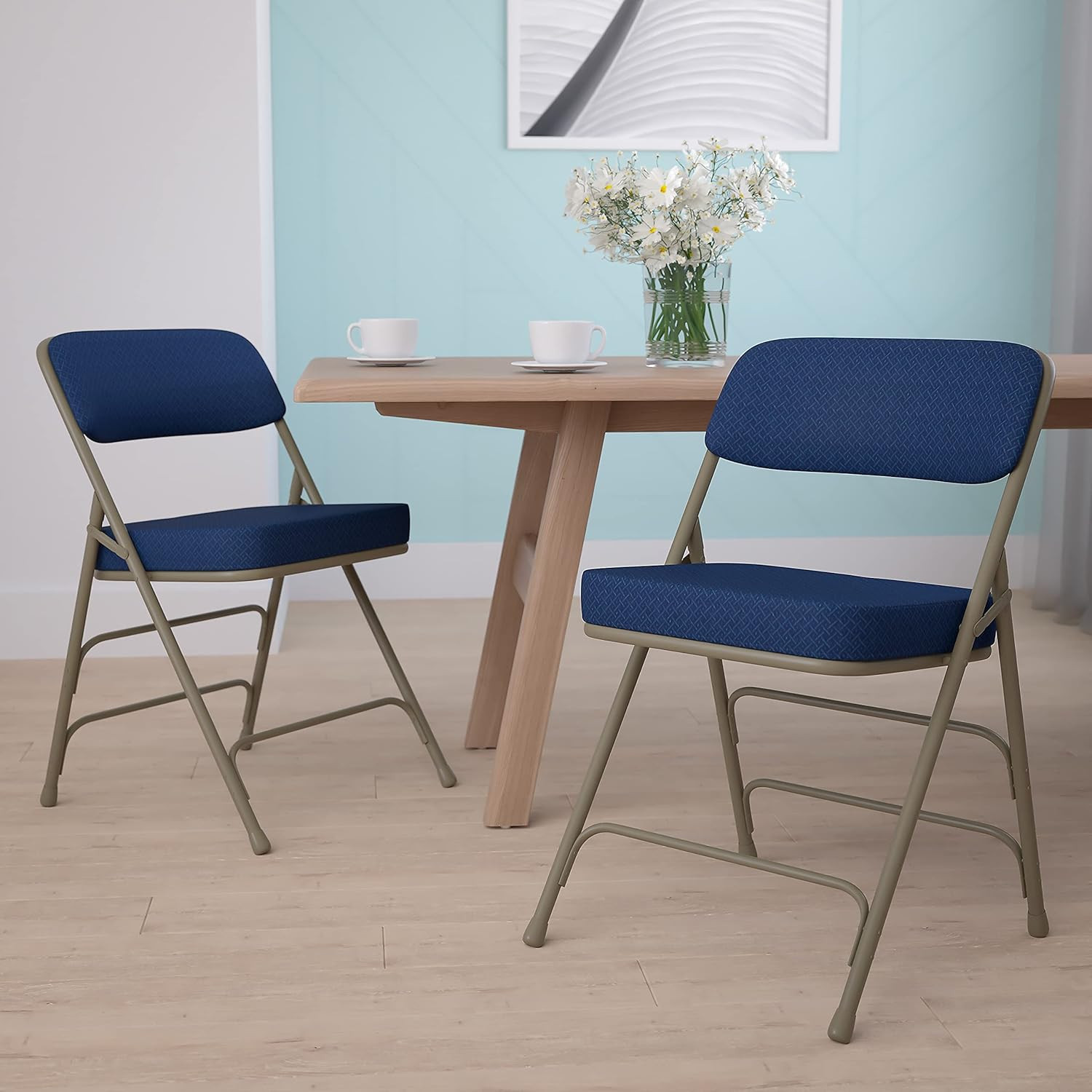 Hercules Series Metal Folding Chairs with Cushioned Seat, Fabric Upholstered Eve