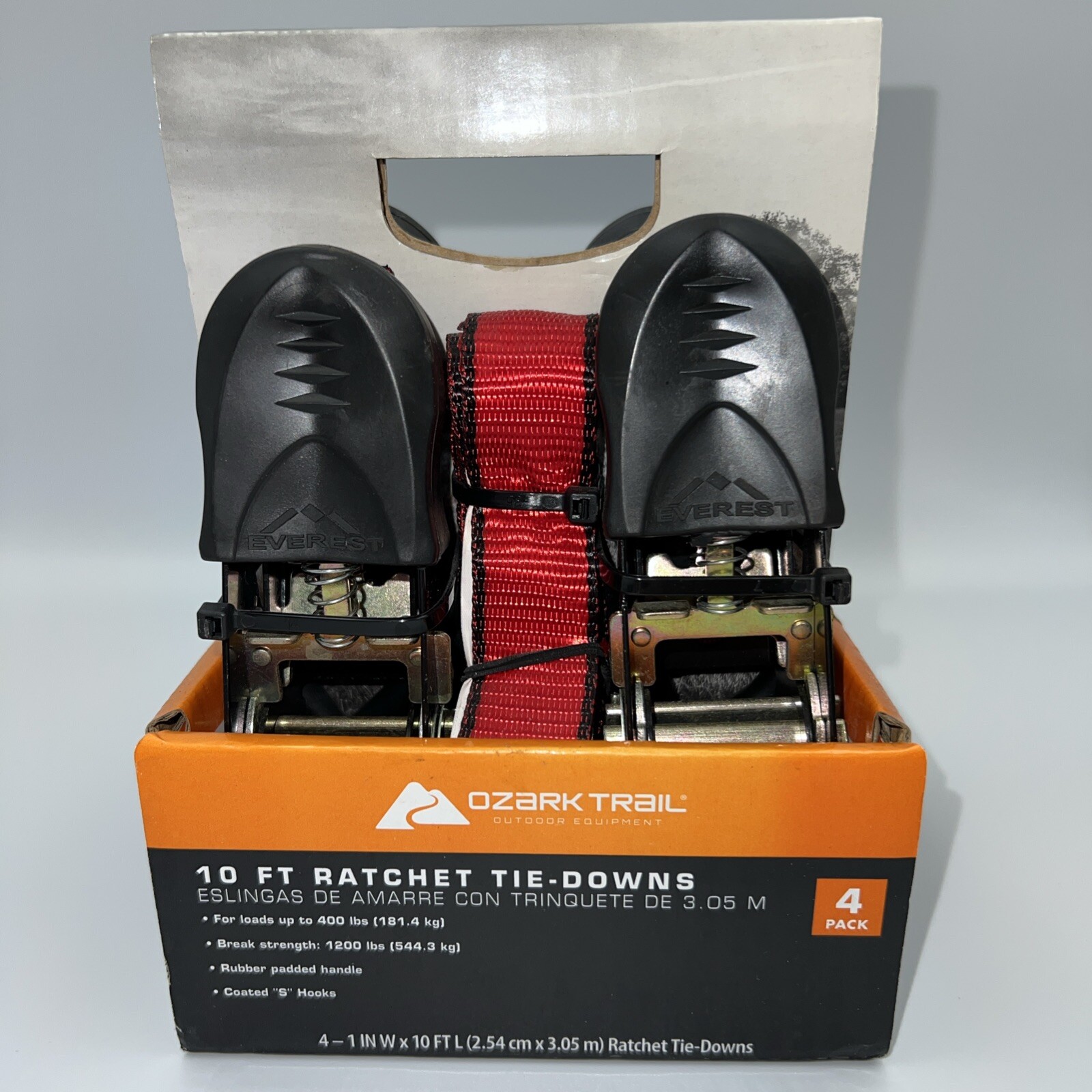Ozark Trail 10 Foot Ratchet Tie Downs Pack of 4 Up To 400 lbs New In Box