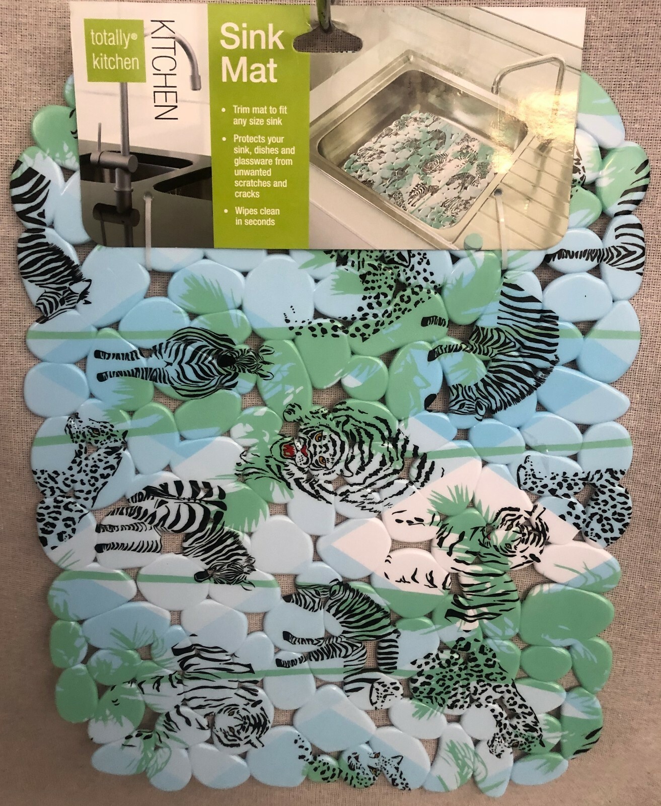Totally Kitchen Multi Colored Jungle Animal Print Sink Mat