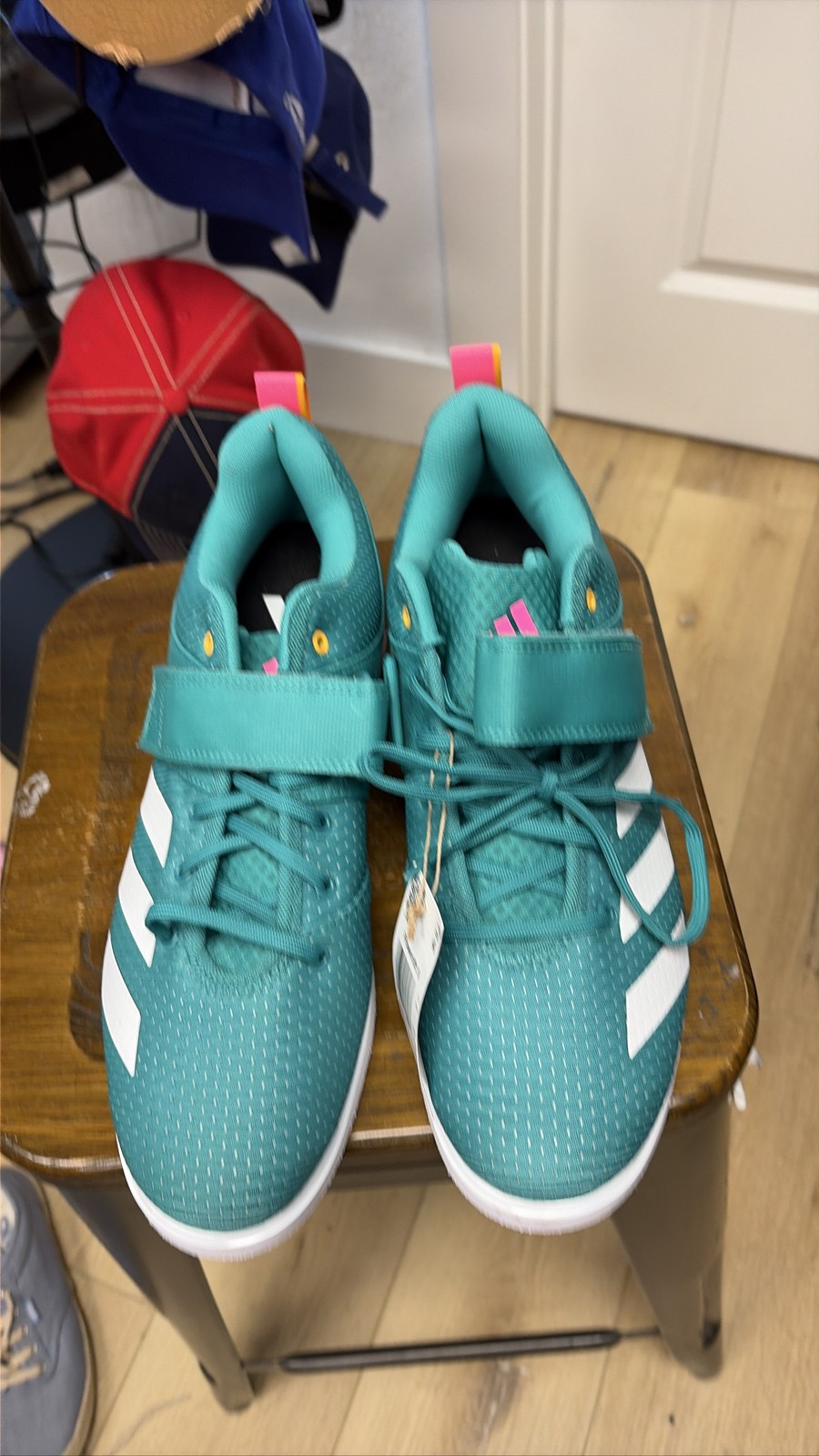 Adidas Powerlift 5 Men's Lifting Shoes Teal Pink White size 12.5