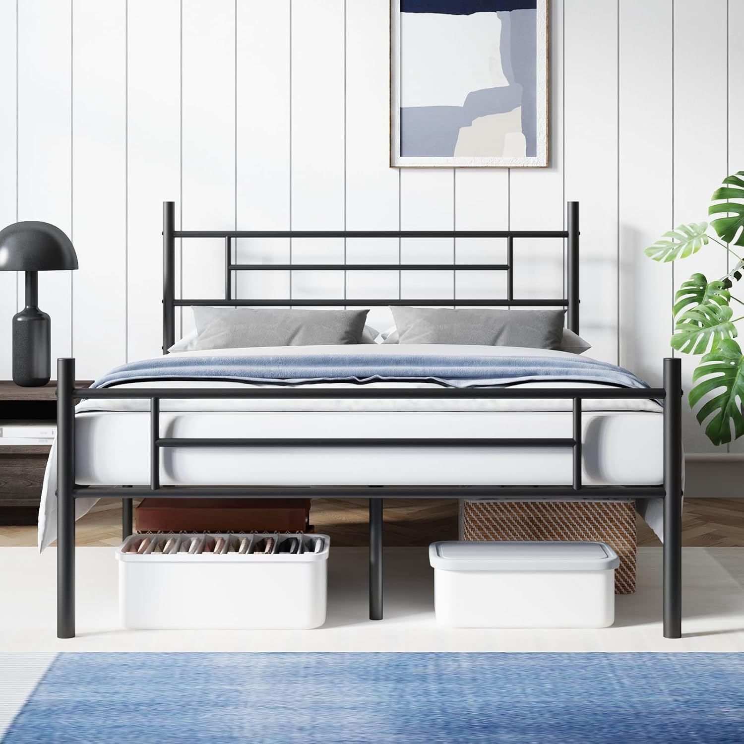 Metal Platform Bed Frame Full Size with Classical Headboard and Footboard