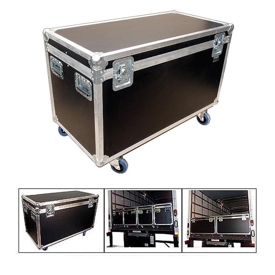 44" ATA Cable Trunk w/3 Compartments - Extra High, 3/8" Ply, Wheels