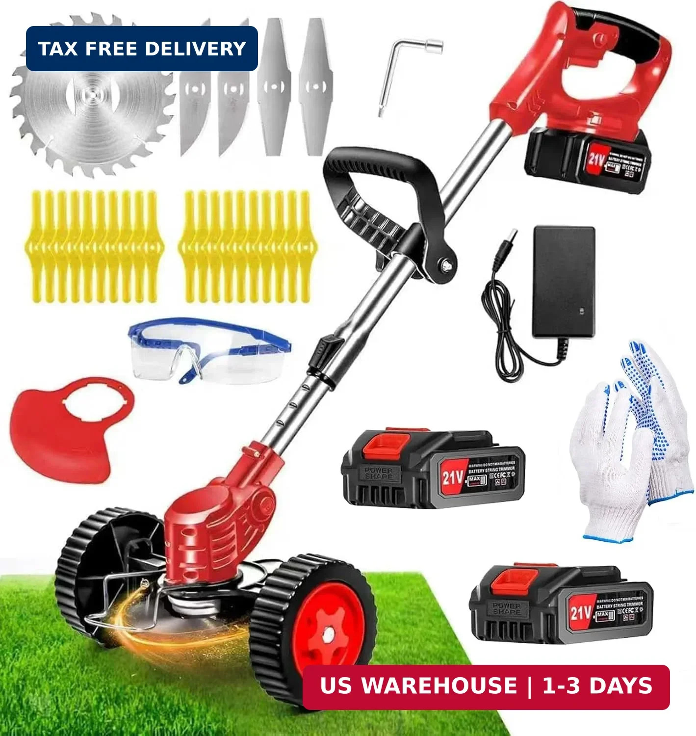 21V Cordless Weed Wacker,Electric Grass Trimmer with 2.0Ah Battery & Wheels | 3-
