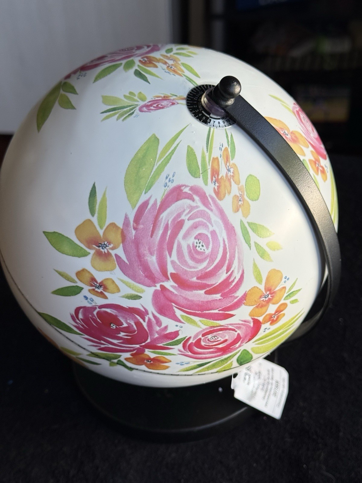 Floral Decorative Globe on Stand Pink Rose Cottage Farmhouse Decor 11” Tall NWT