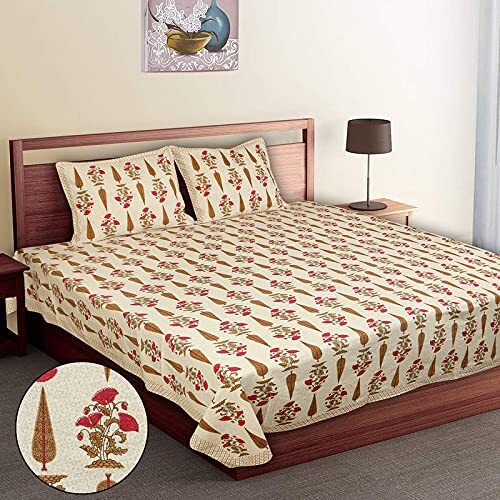 Cotton 3 Pc Bedding Set | Floral Sequence Print | 1 Bedsheet | 2 Pillow Cover