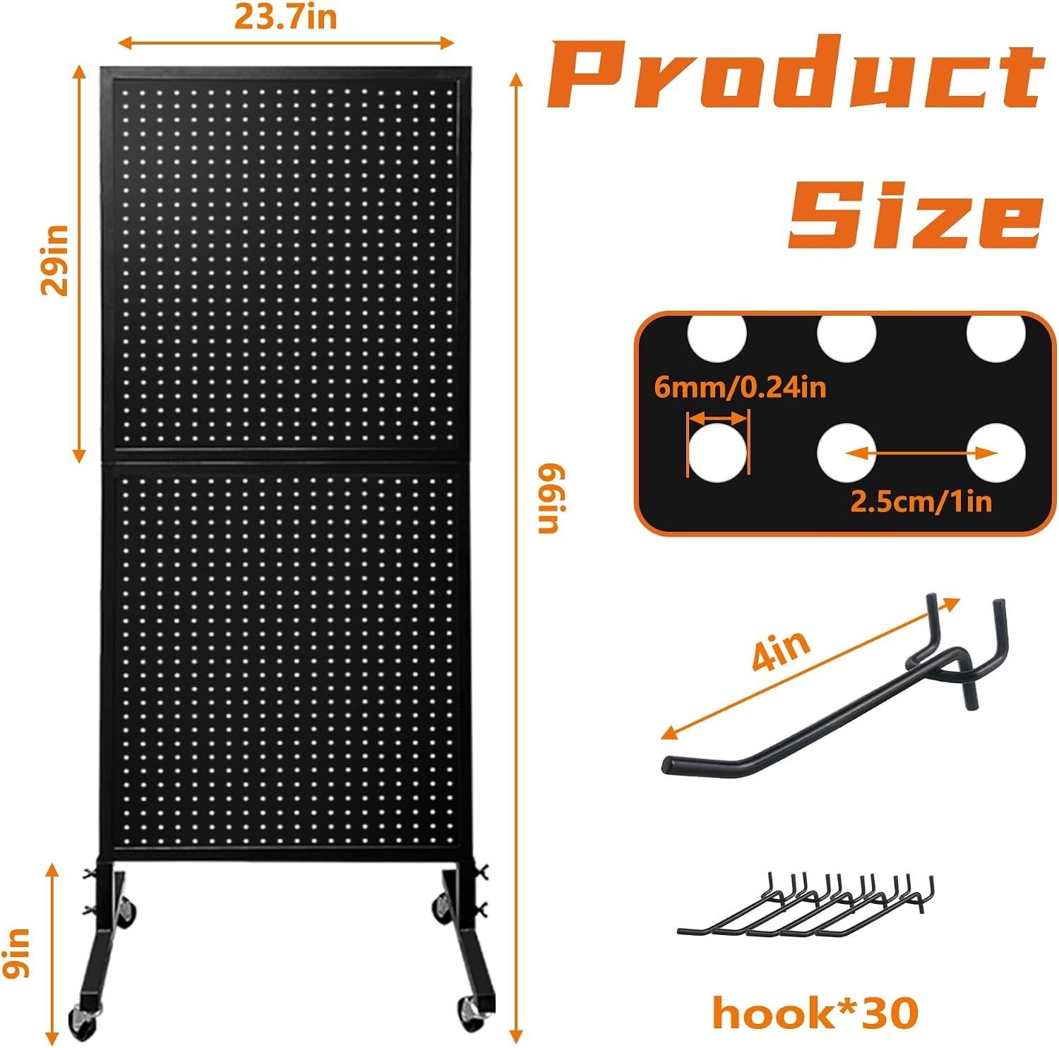 2 x 5.5 Ft Standing Pegboard Display with T-Base, Locking Wheels and 30 Hook....