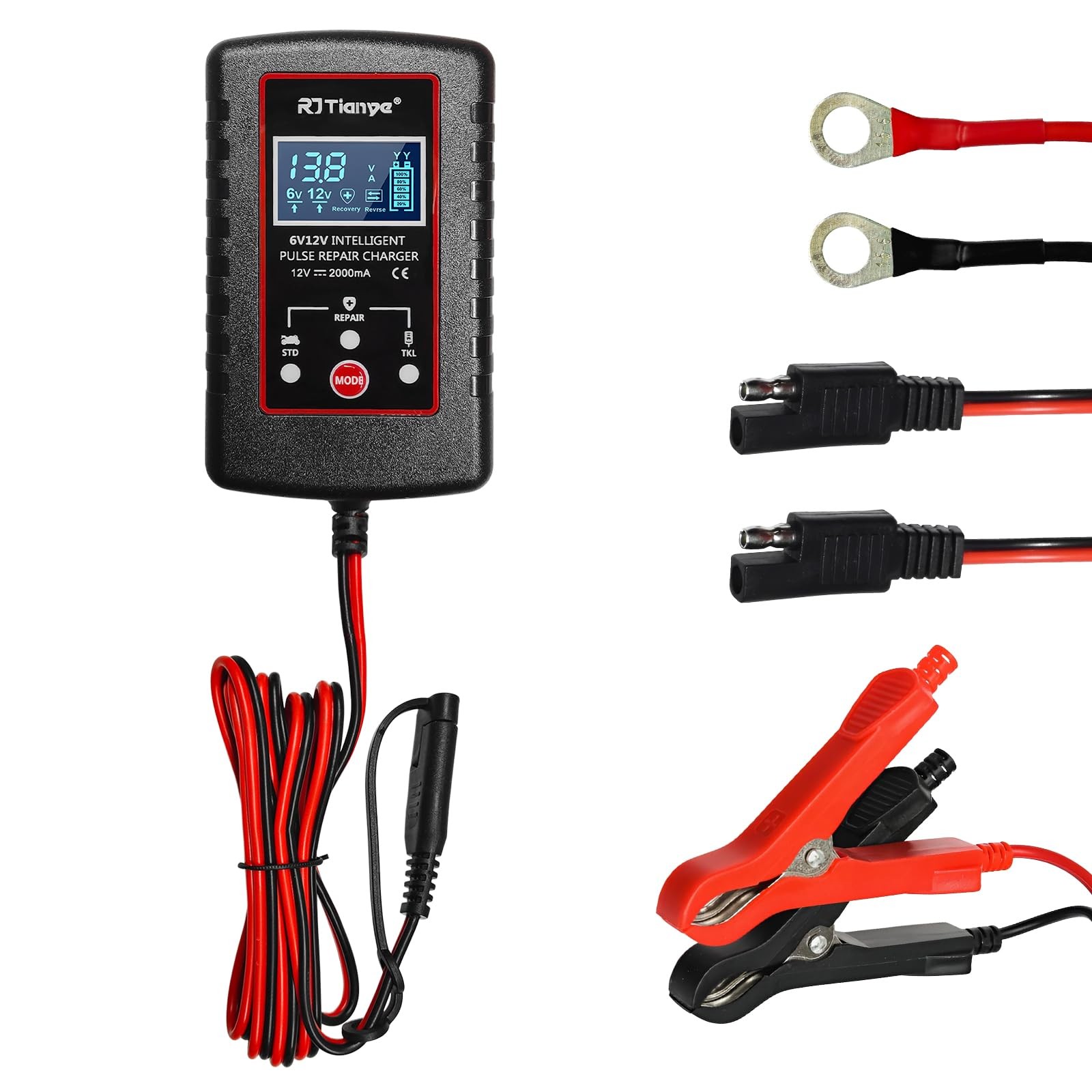 Fkewp Car Battery Charger, 6V/12V Smart Pulse Repair & Black