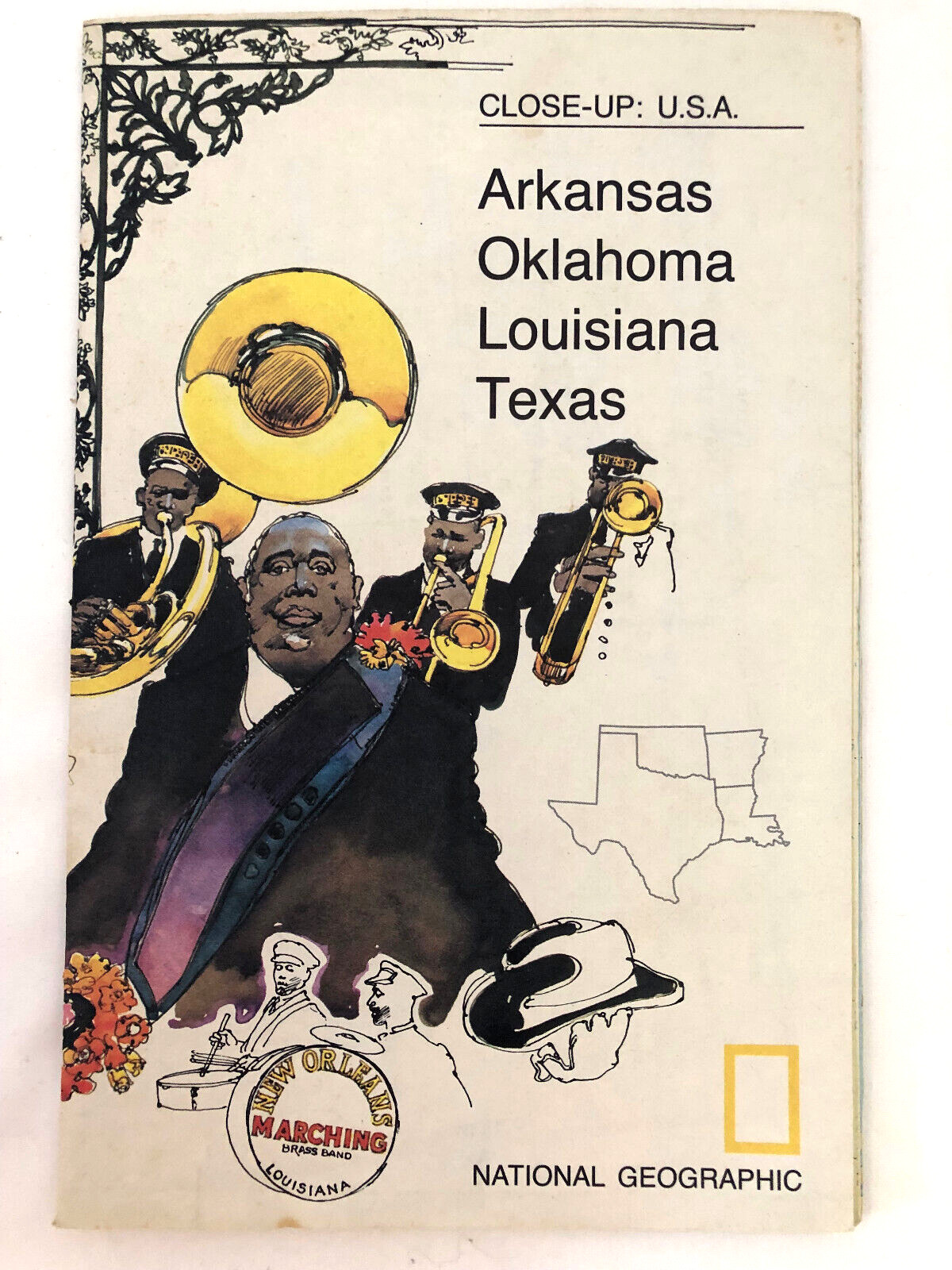National Geographic Insert Map South Central States 1974 TX LA OK AR