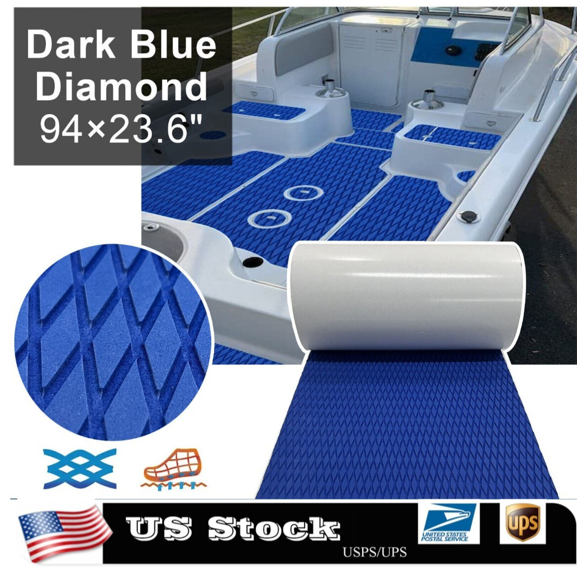 Blue Small Diamond EVA Boat Flooring Foam Decking Sheet Marine Mat 23.6x94.5inch