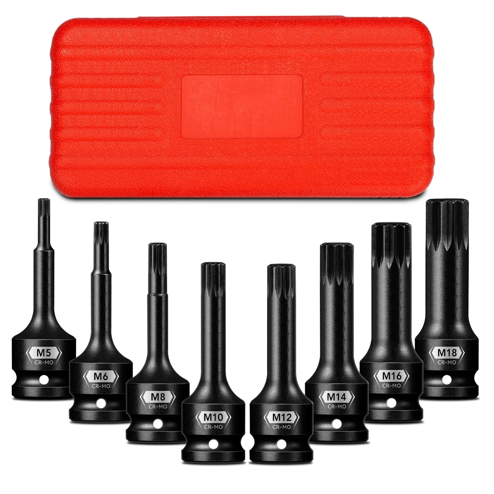 Upenjok 8-Pieces 1/2" Drive Impact XZN Triple Square Bit Socket Set, M5-M18