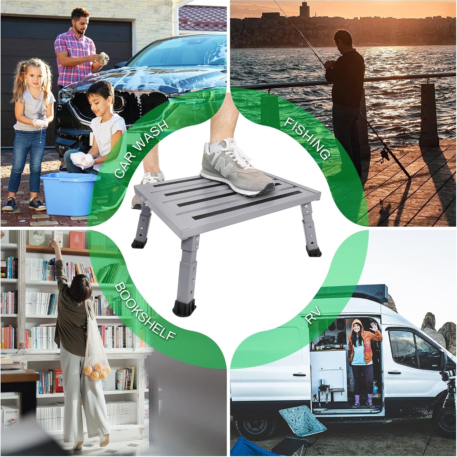 Adjustable Height Aluminum RV Step Stable Foldable Platform Step Stool Supports