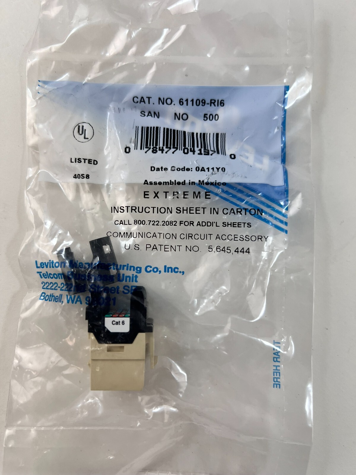 SEALED ~ LEVITON 61109 RI6 / 61109RI6 (NEW) CAT 6 Telecom