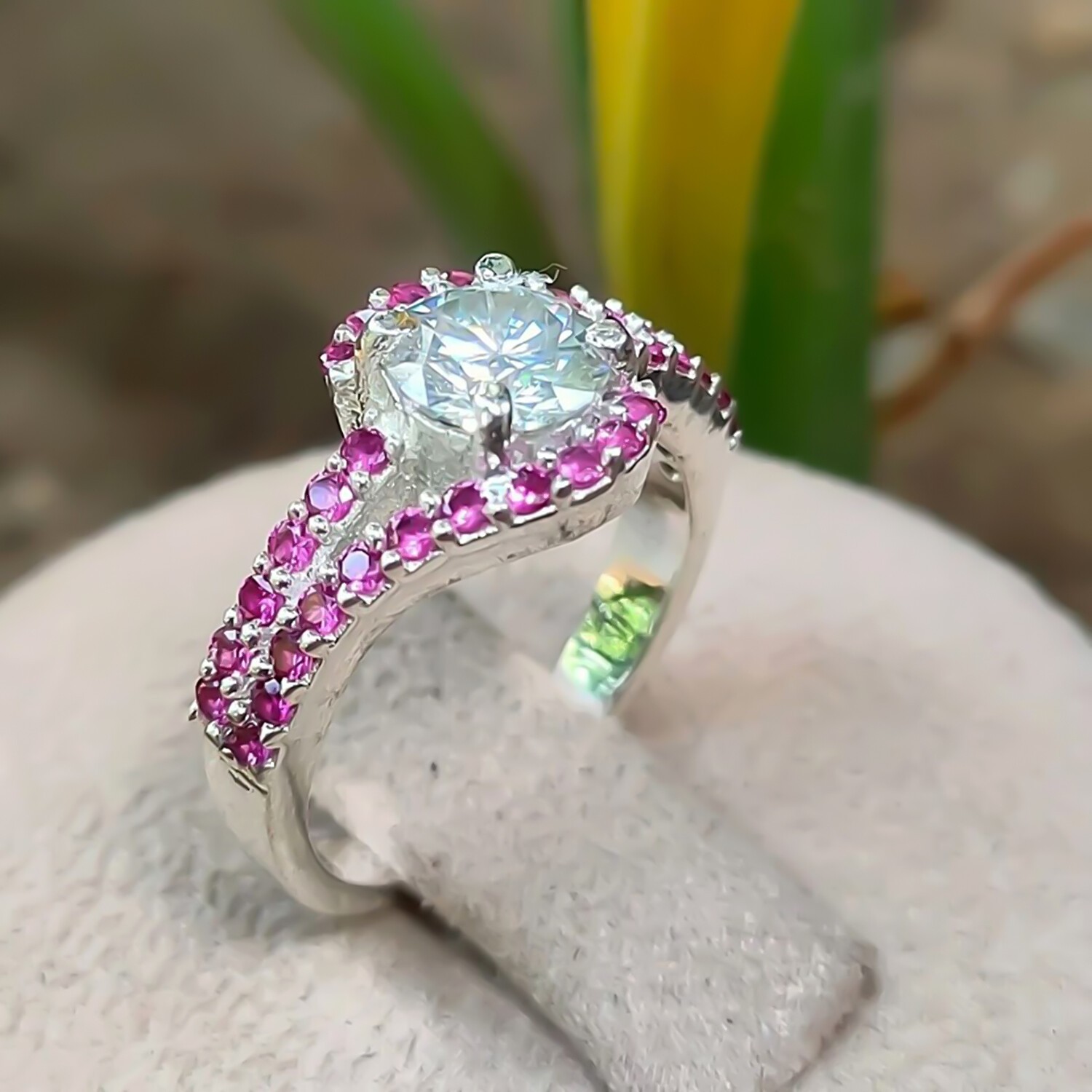 Certified 0.50 Ct Round Cut Pink Moissanite Solitaire Men Ring in 925 Sterling