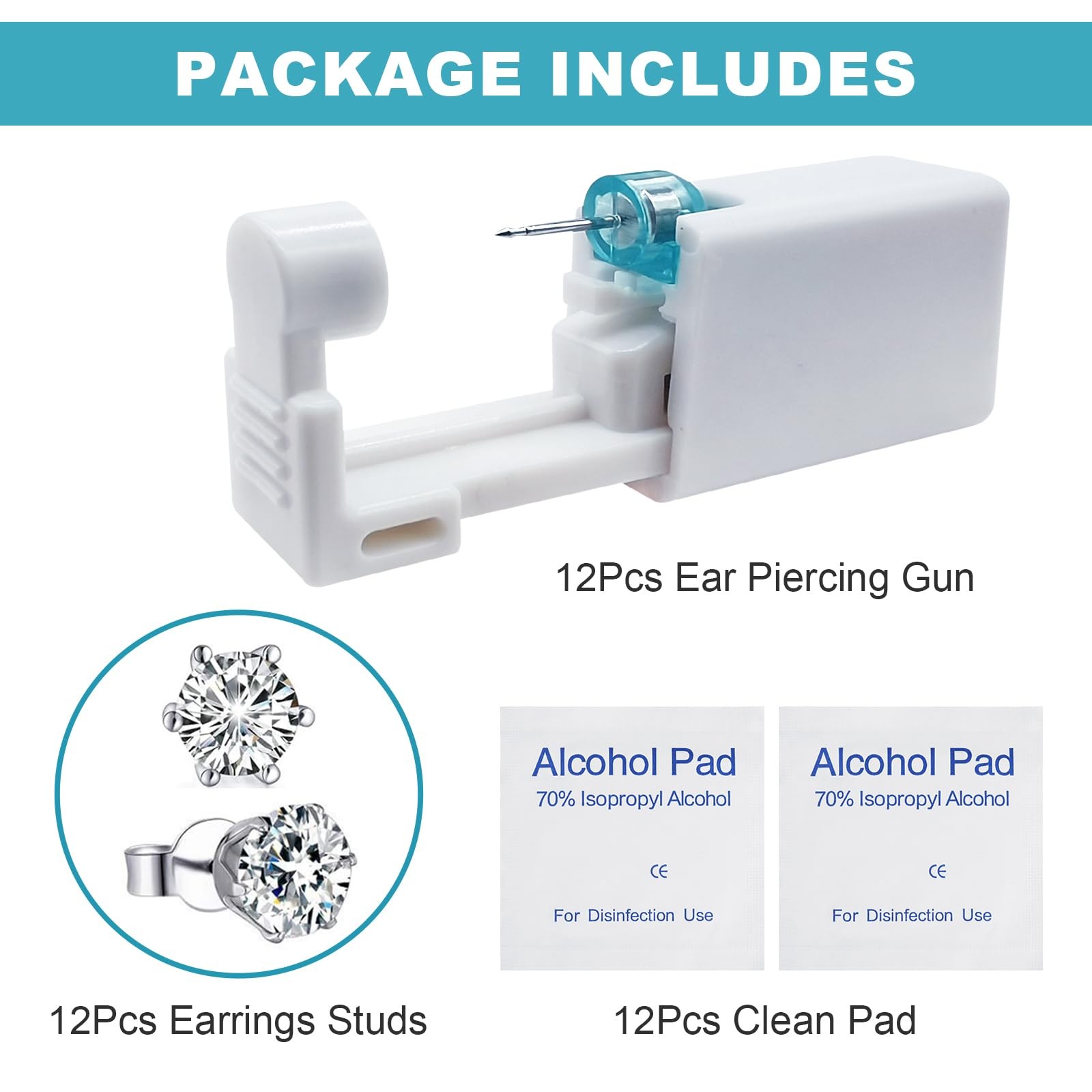 Ear Piercing Kit - 36Pcs Disposable Ear Piercing Kit Includes 12Pcs Self Ear ...