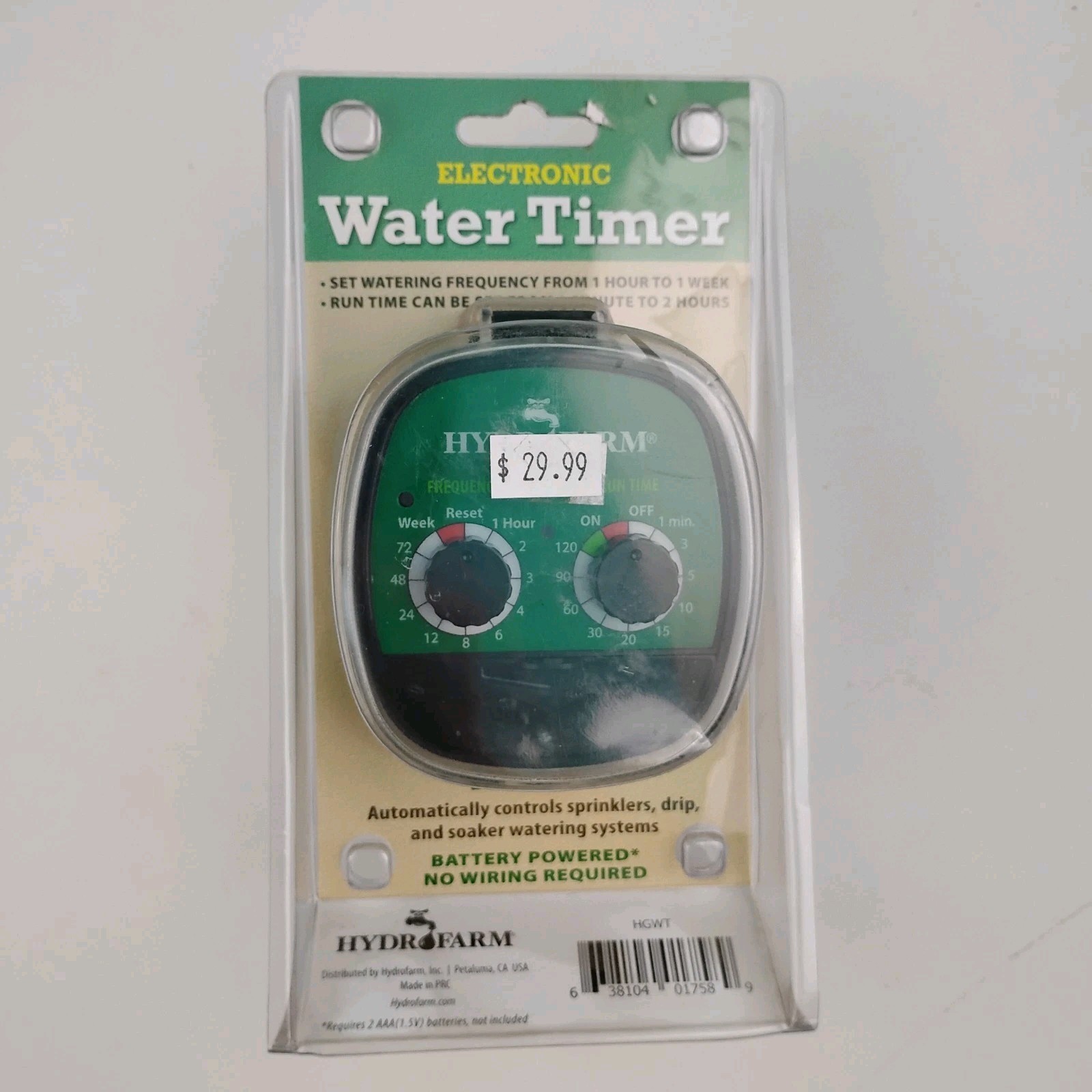 Hydrofarm Electronic Water Timer, Battery Operated From 1 Hour To 1 Week NEW