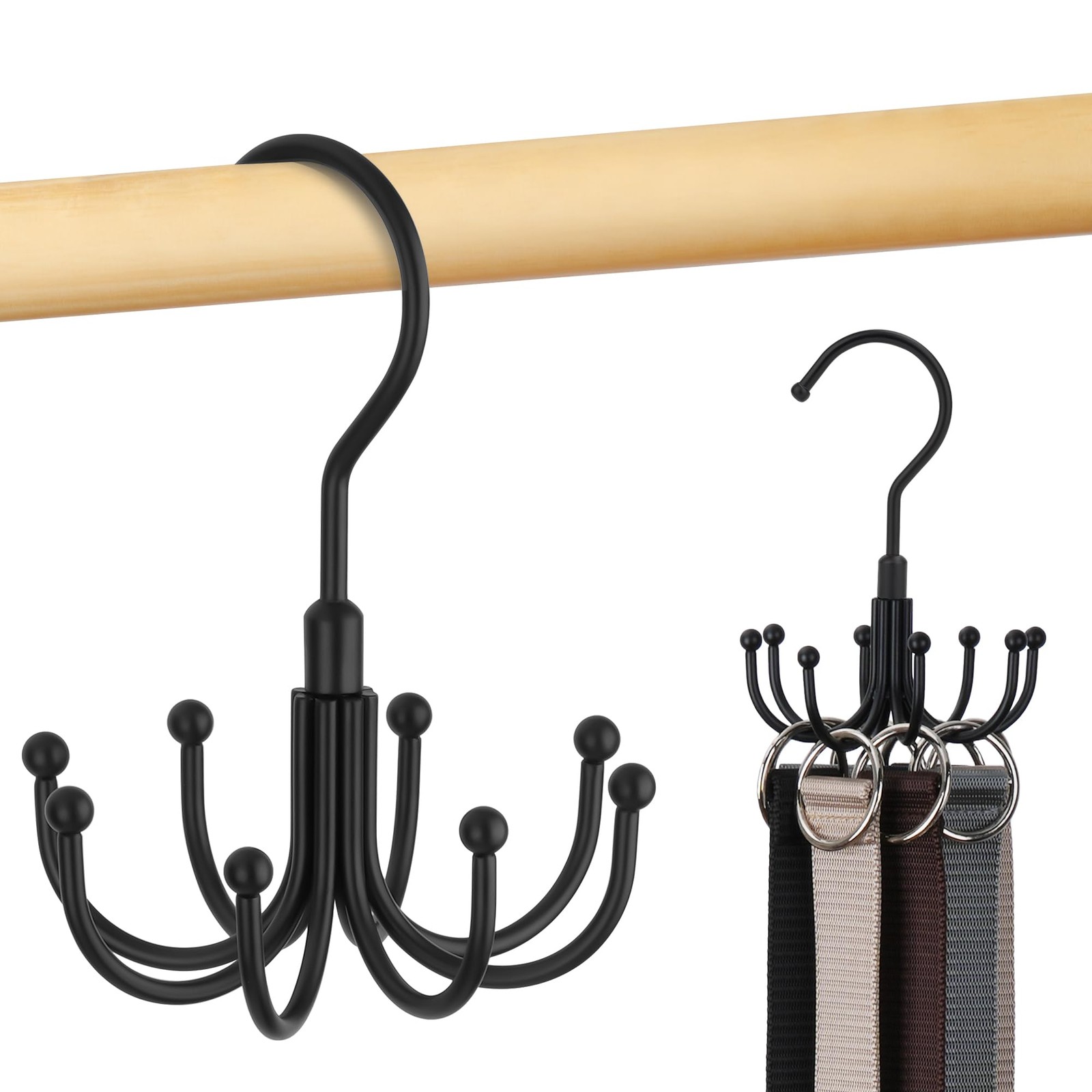 Belt Hanger, Rotatable Organizer Rack for Closet Sturdy 1 Pack, Black