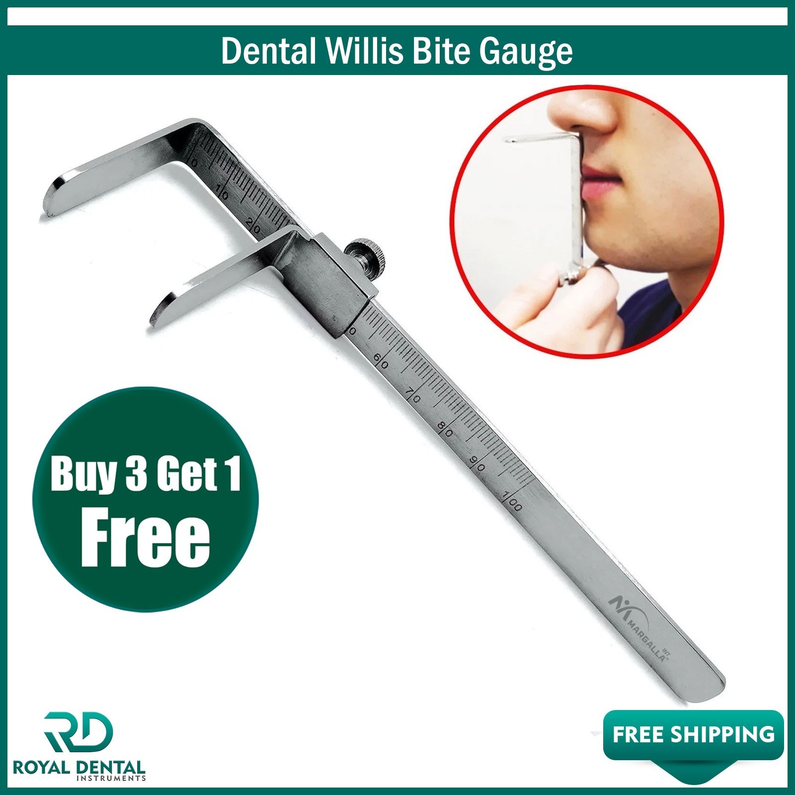 Dental Willis Bite Gauge Stainless Steel Orthodontic Dental Measurement Gauge