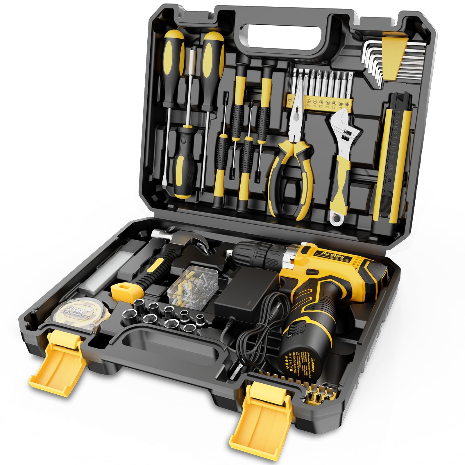 166-Piece Home Tool Kit With Drill General Basic Standard Tool Box Organizer