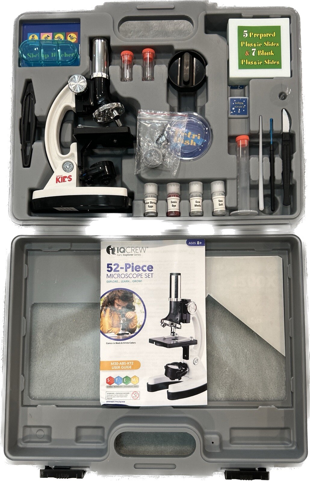 IQ Crew 52-Piece Microscope Set Shrimp Hatchery Science Kit Complete with Case