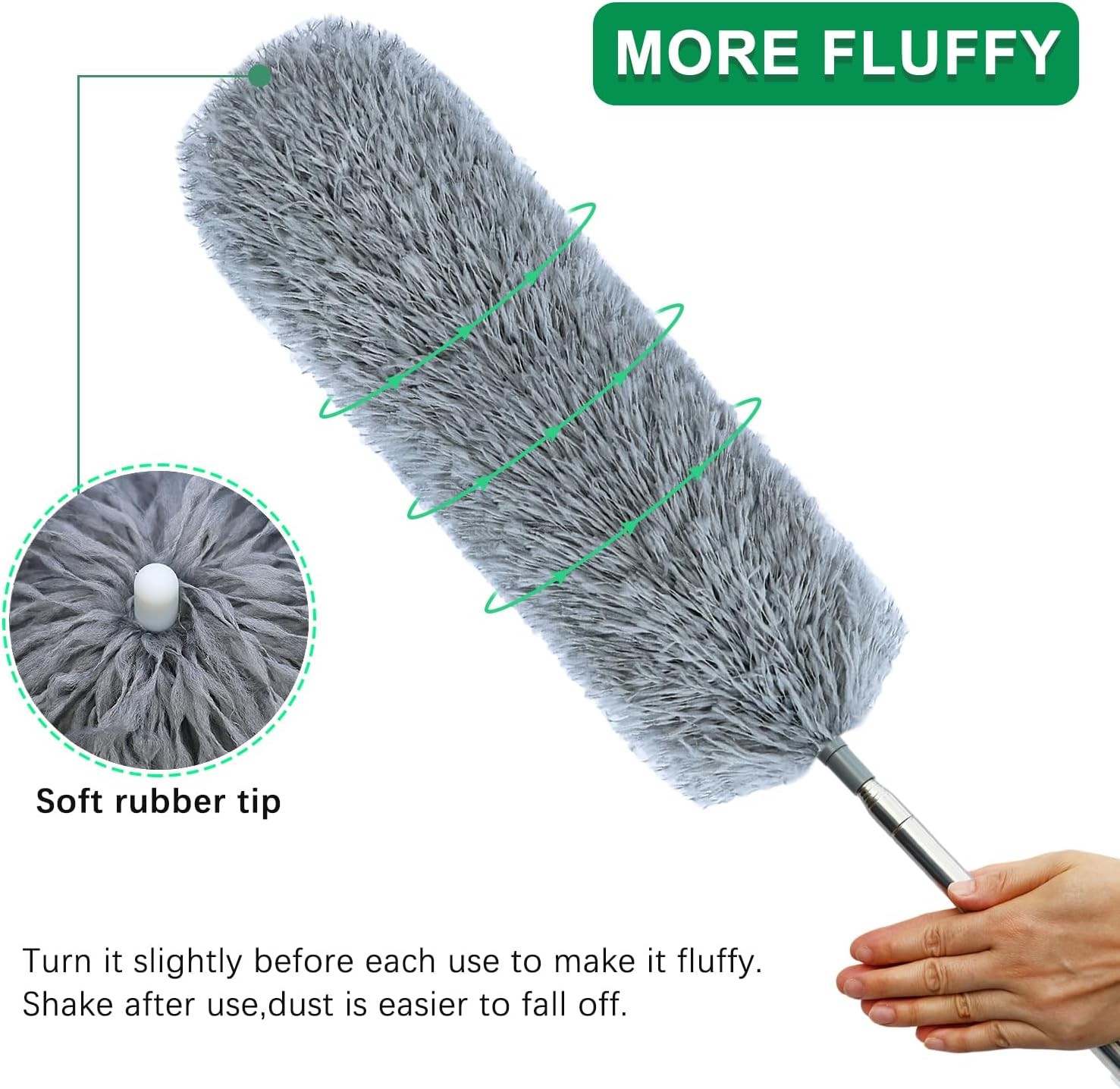 Microfiber Feather Duster with Extendable Pole, 100-inch Extra-Long Dusters Tele