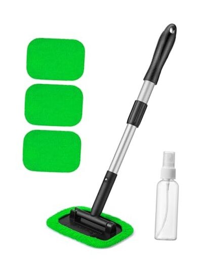 Windshield Cleaner Tool, Microfiber Car Window Cleaner with 4 Reusable Green