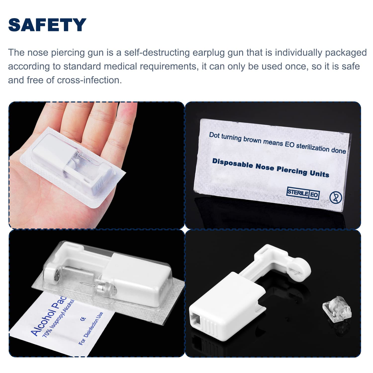 4-Pack Nose Piercing Kit Disposable Self Piercing Kit with Built-In Nose Stud