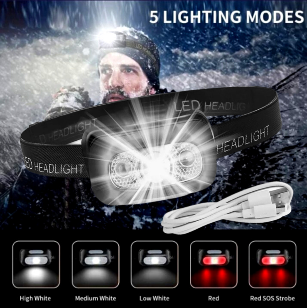 Lampara de Cabeza LED Impermeable USB Recargable Linterna para Correr - Multiuso