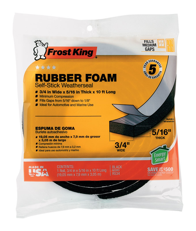 Frost King R534H Sponge Rubber Foam Tape 5/16", Black, 3/4"W, 5/16"T, 10ftL