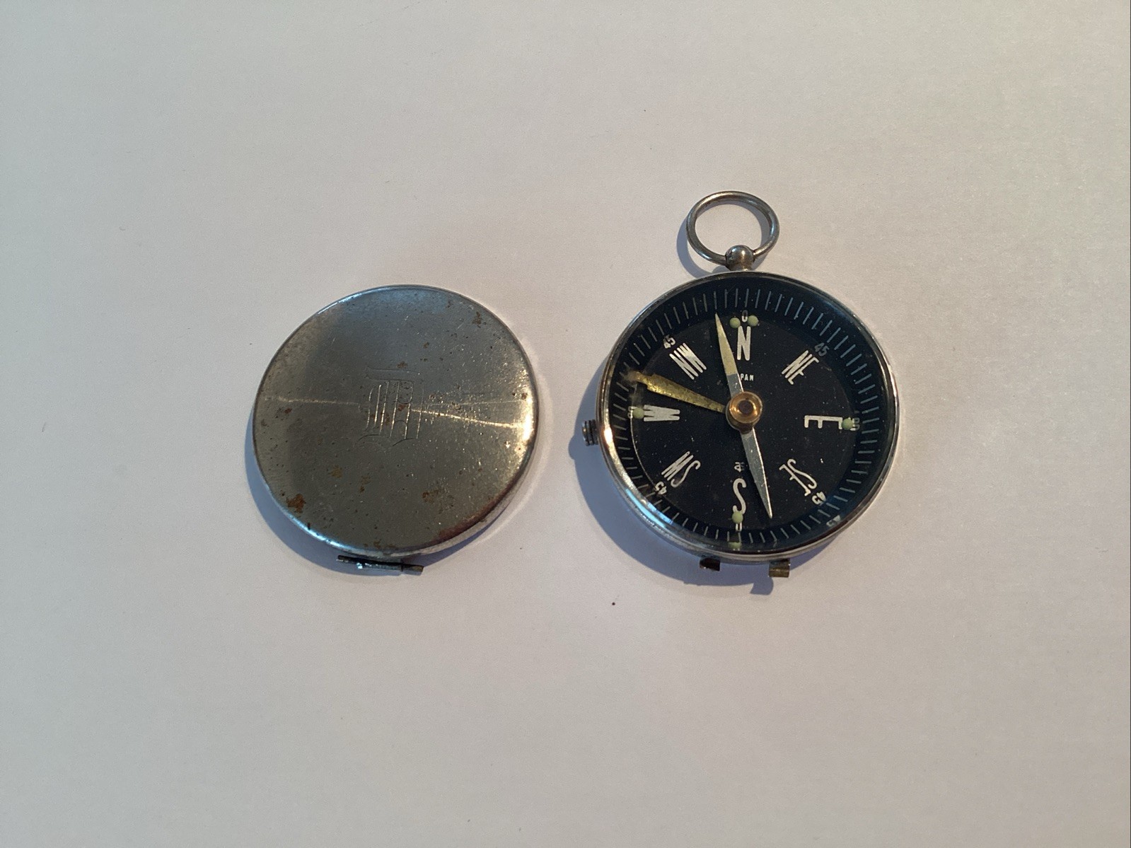 Vintage D Detroit Tigers Engraved Metal Compass Japan Pocket Watch Style