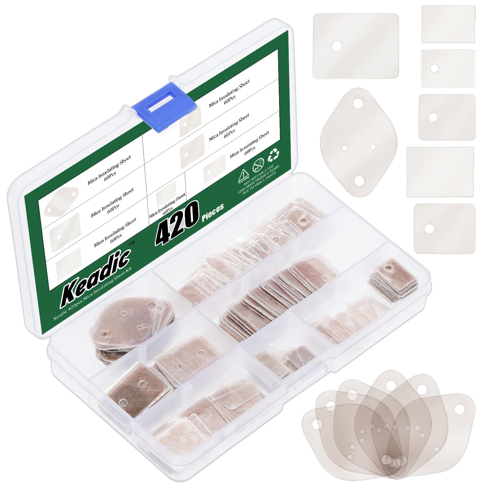 420 PCS 7 Style Mica Insulating Sheet Assortment Set Transistor Pads Kits