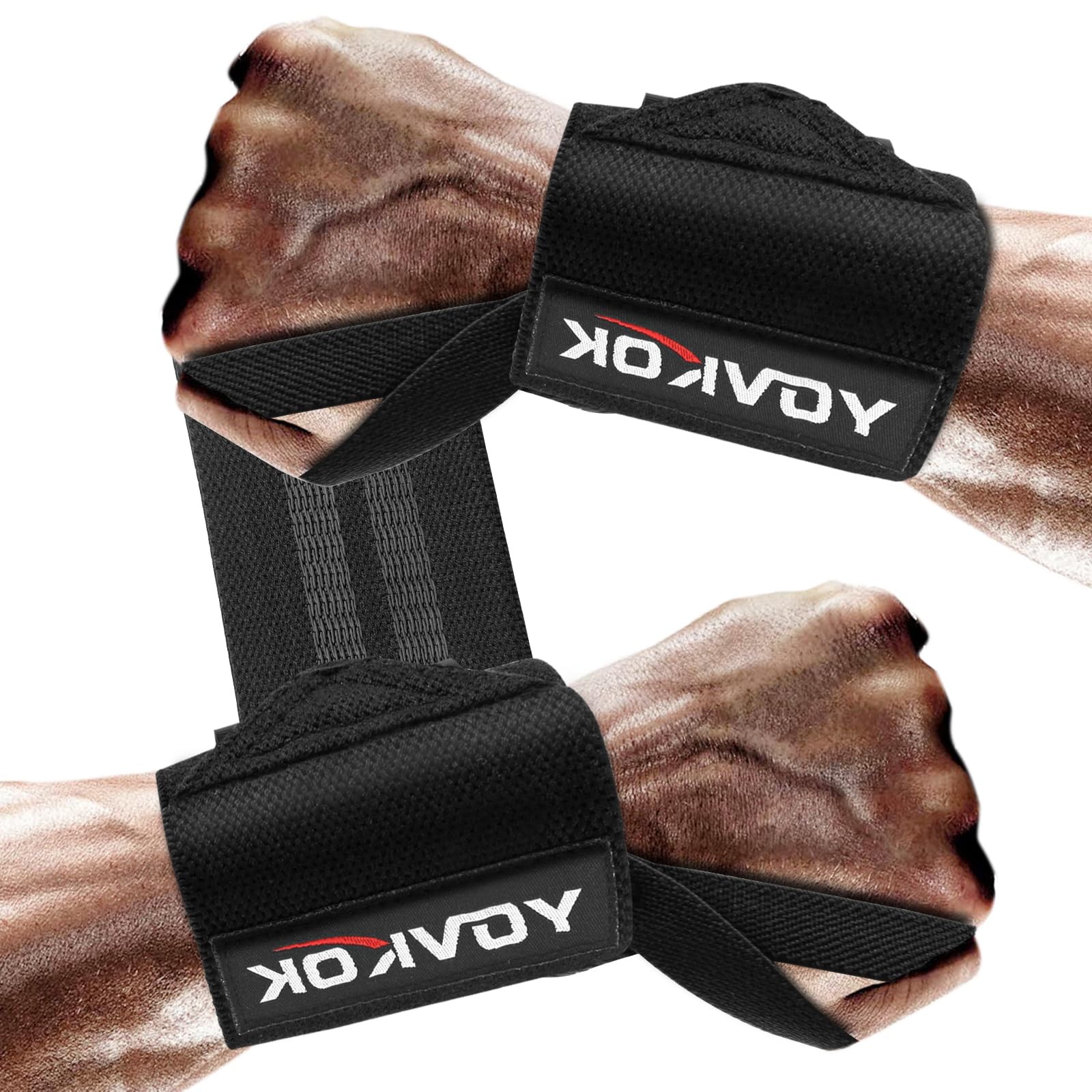 YOVKOK Wrist Wraps, Straps for Weightlifting with Thumb Loops, black