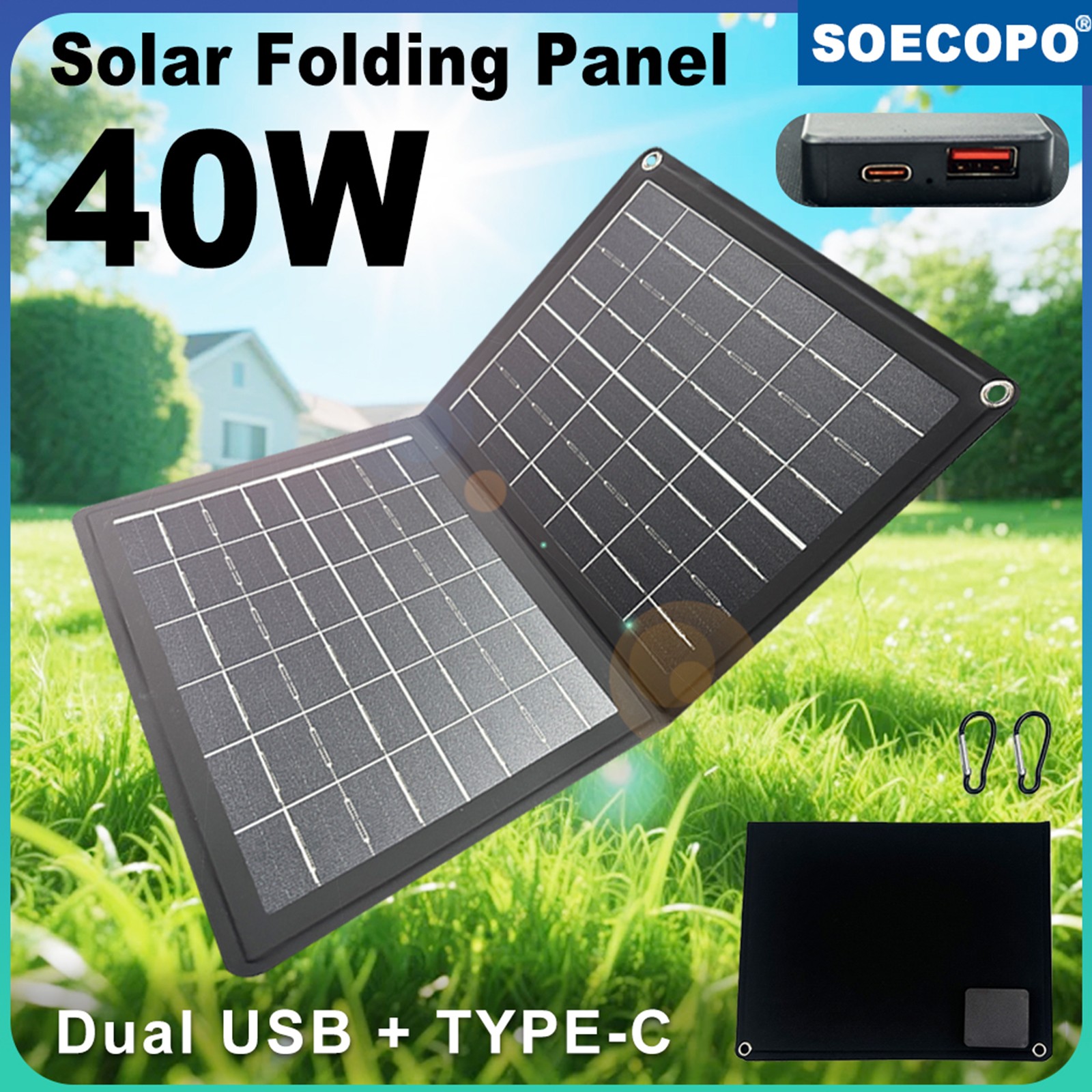 40W Folding Solar Panel USB 5V Output Waterproof Portable Solar Charger