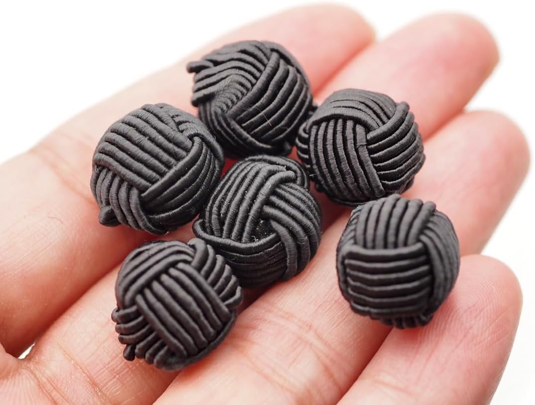 CRAFTMEMORE Chinese Closure Knots Sewing Buttons for 10mm / 12pcs, Black