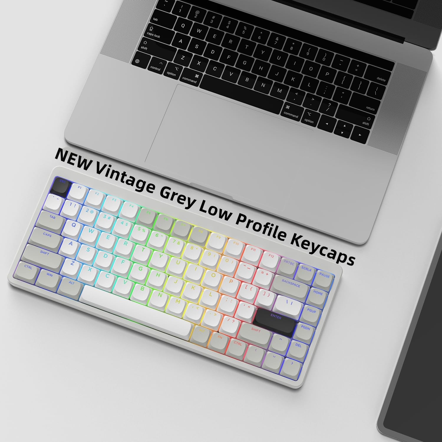 Grey White Low Profile Shine Through PBT Keycaps Set Full Size MX Switch
