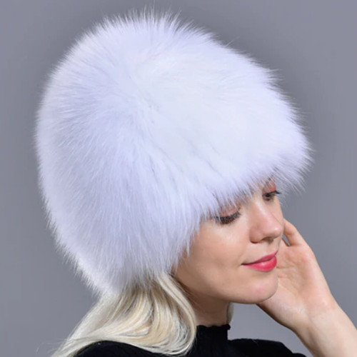 Fluffy Fox Fur Hat Women Winter Beanie Knitted Fashionable Warm Ski