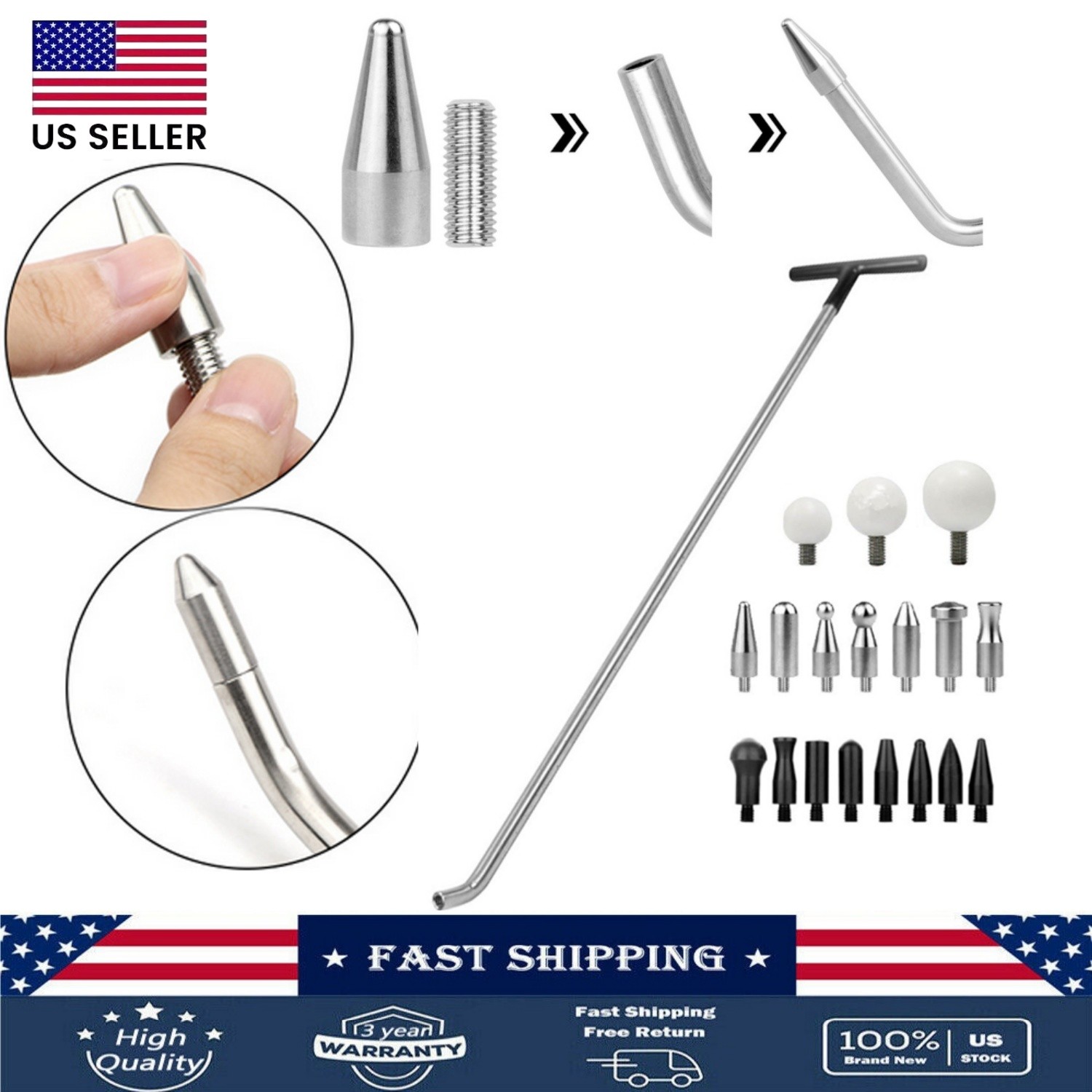 Paintless Dent Removal Tools Kit Dent Repair Set 19 PC Tools Rods Car Repair Kit