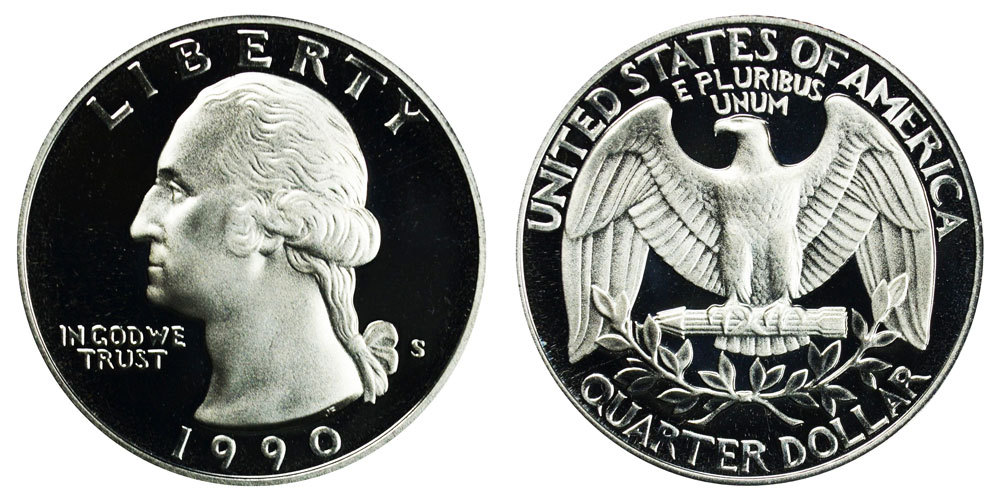 1990 S GEM BU PROOF WASHINGTON QUARTER BRILLIANT UNCIRCULATED PF/US COIN #3230