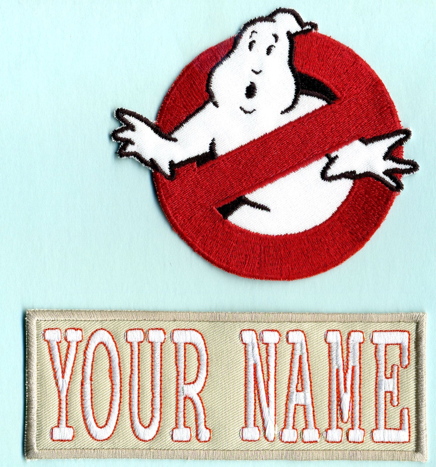 Adult LADY Ghostbusters No Ghost  & Custom Name Tag Patch Set [iron on style]