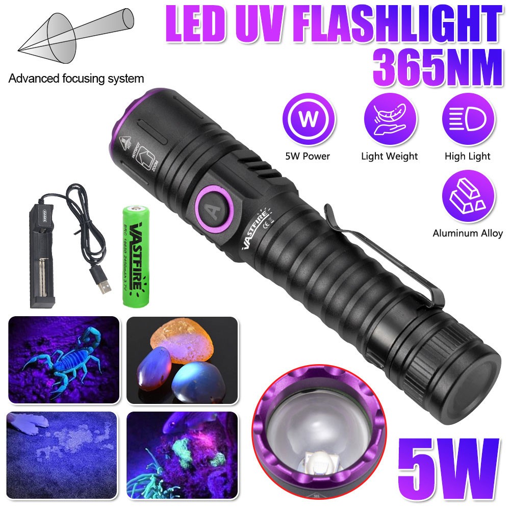 365NM UV Ultra Violet LED Flashlight Blacklight Light Inspection Lamp Torch zoom
