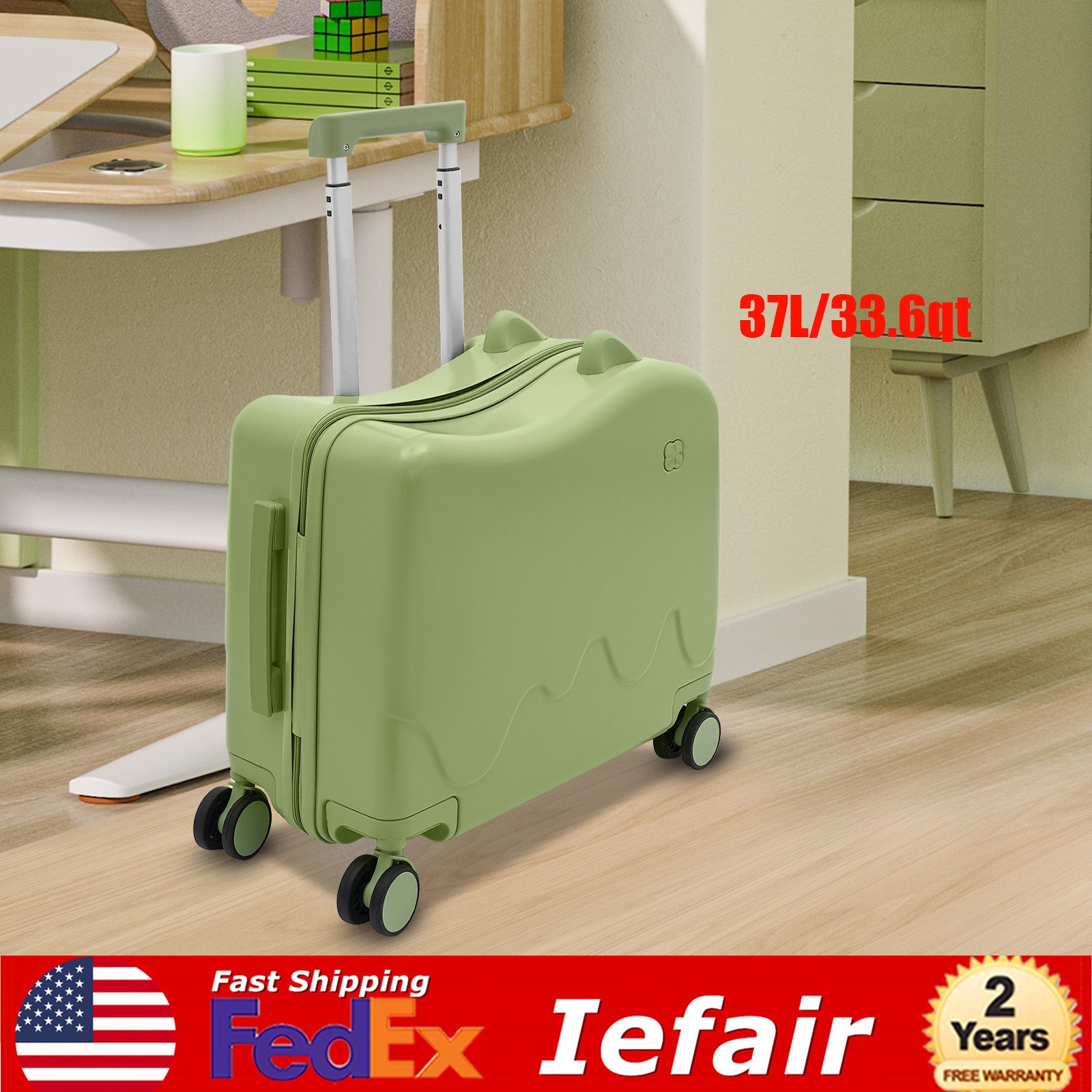 Ride on Suitcase for Kids 18 inch Kids Luggage Suitcases Child Seat Olive Green