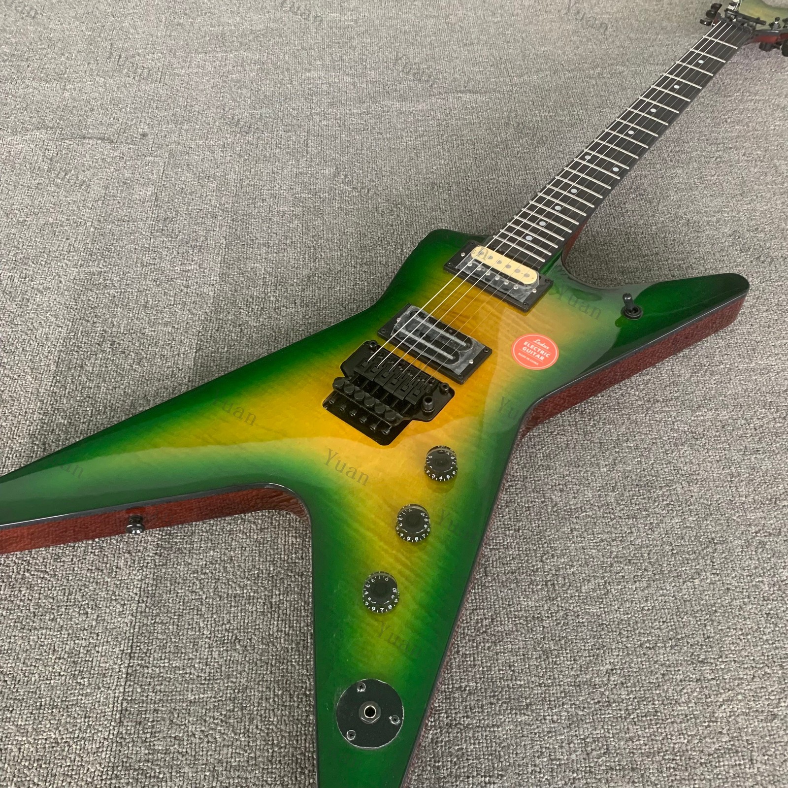 Green Flame top V Electric Guitar HH Pickups FR bridge Maple Top Veneer